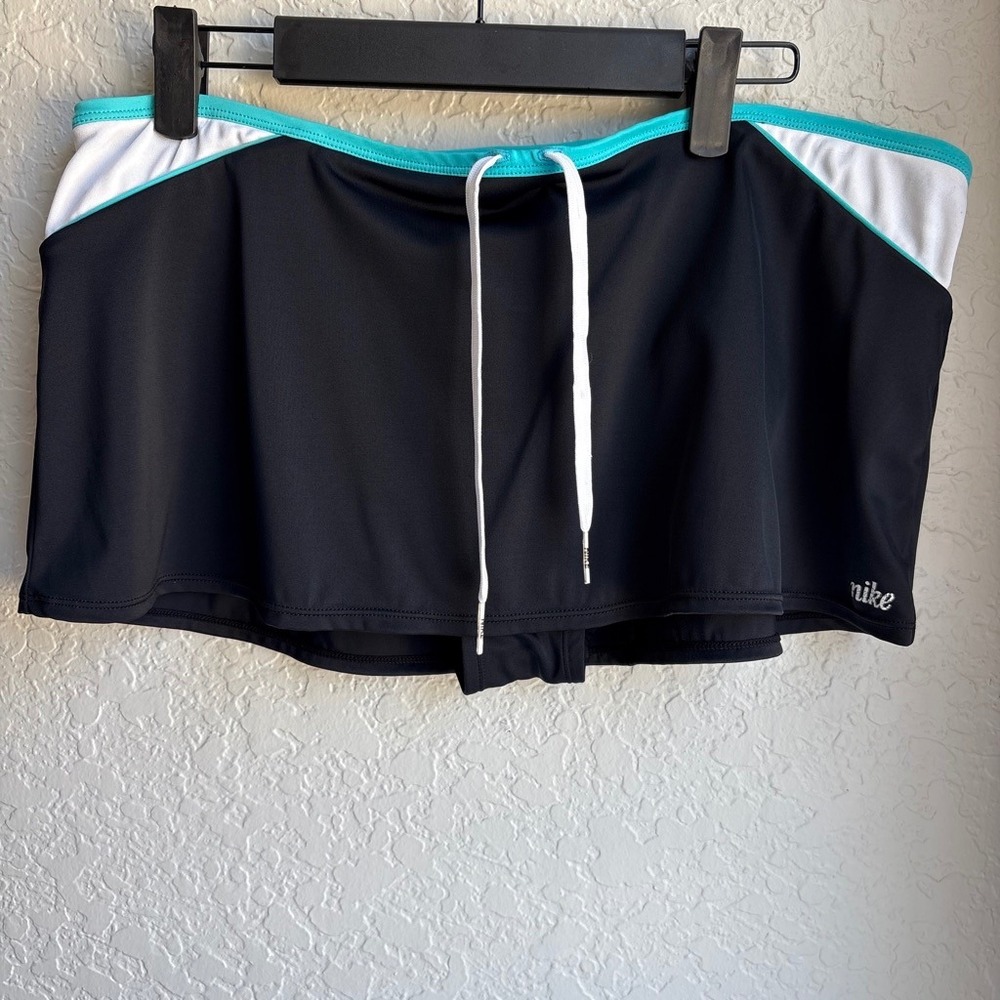 Vintage Y2K Nike Swim Skirt 12 Skort Black White Teal Drawstring Athletic